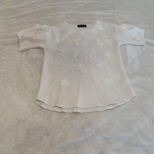 Miss Finch Off White Short Sleeve Blouse with Fabric Flowers Size S
